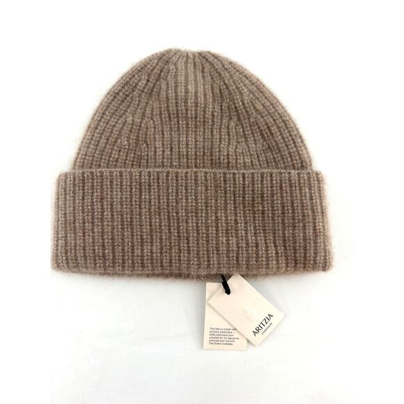 Aritzia Heather Nomad Taupe Ribbed Cuff 100% Cashmere Crowned Beanie One Size main image 6